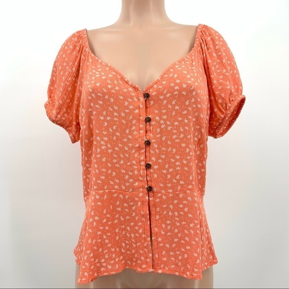 NWT Moral Fiber Orange Gauzy Floral Blouse Top Size XL - Picture 1 of 8